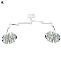 Lámpara quirúrgica LED de techo de alta gama con pantalla táctil, enfoque electrónico y compensación de color RGB.